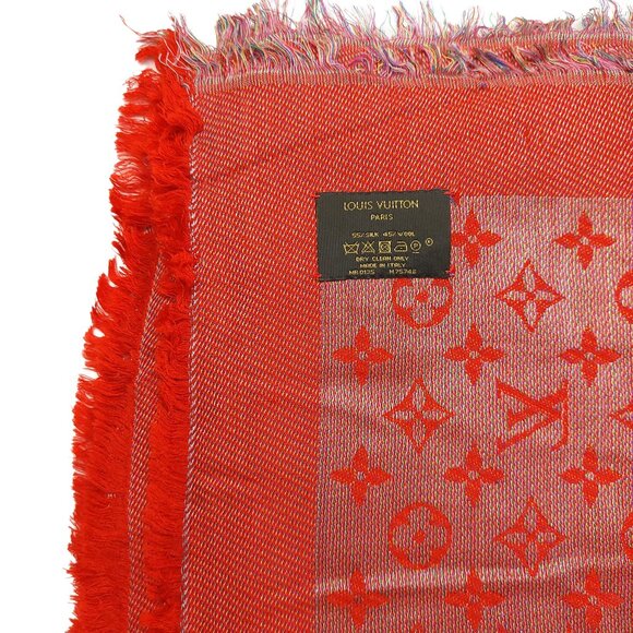 LOUIS VUITTON LV Vintage Red & Silver Metallic Silk Wool Scarf Shawl Wrap - Picture 9 of 10